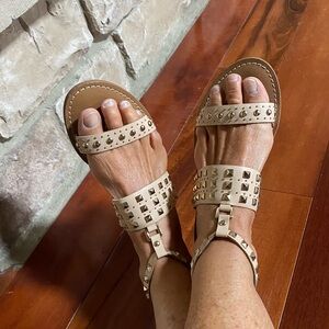 Arturo Chiang Terese Nude Studded Ankle-Strap Sandals 8M